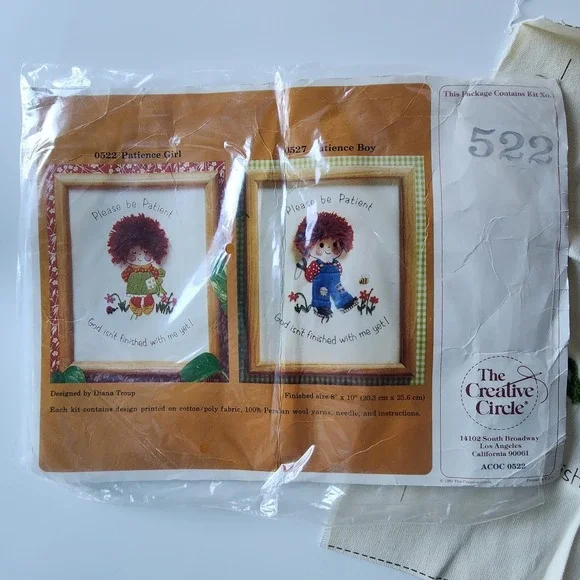Creative Circle Patience Girl Embroidery Art Piece Vintage 1981 Wall Art Canvas - Picture 4 of 11